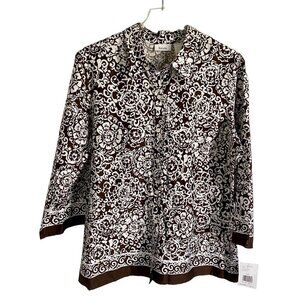 Liz & Co. A new View Brown and White Patterned Button Up Cotton Shirt Women's XL